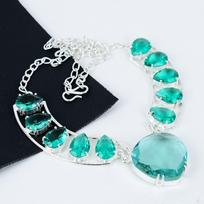 Aquamarline Gemstone Handmade 925 Sterling Silver Electroform Necklace, Green Apatite Silver For Wife Unisex Pendant Party Waer Gifts 20" mėlyna