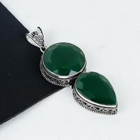Emerald Gemstone Pendant 925 Sterling Silver- Handmade Design, Everyday Wear Jewelry, Unique Emerald Double Stone Pendant Gifts 2.95" žalia