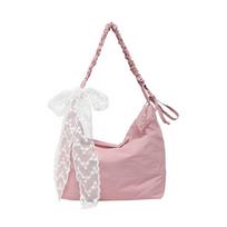 Large Capacity Versatile Tote Bag Women'S Canvas Bag Commuting Simple Solid Color Shoulder Messenger Bag No silk scarf rožinė