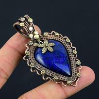 Lapis Lazuli Brangakmenis Vario Vyniojimas Rankų Darbo Pakabukas Papuošalas Dovana Meilei 2.76 Inches mėlyna