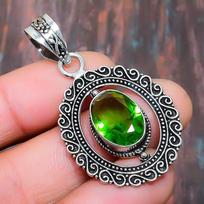 Beautiful Peridot Gemstone 925 Sterling Silver Handmade Wedding Jewelry Pendant 1.77 Inches žalia