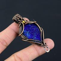 Lapis Lazuli brangakmenis Gryno vario viela apvyniotas Rankų darbo pakabukas Papuošalas 2.80 Inches mėlyna