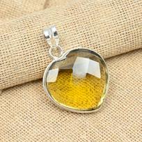 Citrine Gemstone 925 Sterling Silver Handmade Jewelry Heart Shape Pendant 1.96 Inches geltona