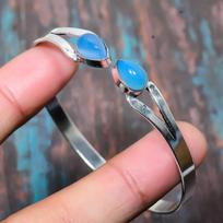Blue Chalcedony Gemstone Handmade Jewelry 925 Sterling Silver Bangle Adjustable Adjustable mėlyna