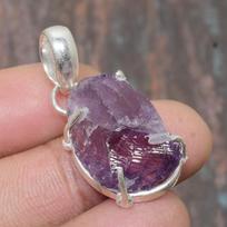 Prabangus Ametisto Neapdorotas Brangakmenis Solidus 925 Praba Sidabras Rankų Darbo Papuošalų Pakabukas 1.38 Inches violetinė