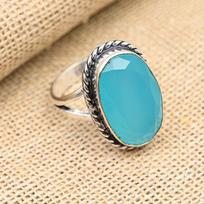 Blue Chalcedony Gemstone Handmade 925 Sterling Silver Wedding Jewelry Ring 4 mėlyna