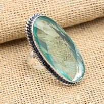 Aqua Apatite Gemstone 925 Sterling Silver Handmade Wonderful Jewelry Ring 4 žalia