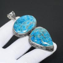 Neon Blue Apatite Gemstone Handmade 925 Sterling Silver Jewelry Pendant Natural Blue Apatite Double Blue Apatite Gemstone Pendant For Gifts 2.75" mėlyna