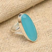 Blue Chalcedony Gemstone Handmade 925 Sterling Silver Jewelry Ring For Women 4 mėlyna