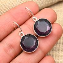 Ametisto brangakmenio rankų darbo 925 kieto sterlingo sidabro papuošalų auskarai, skirti vestuvių dovanai 1.4 Inches violetinė