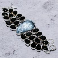 Natural Dendrite Opal, Spinel Gemstone 925 Sterling Silver Bracelet 7-8  f6E90