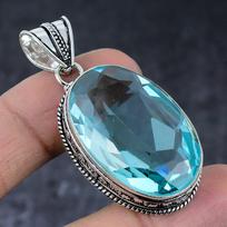 Natural Swiss Blue Topaz Handmade 925 Sterling Silver Jewelry Pendant 2.09  d9s25