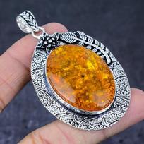 Natural Baltic Amber Gemstone Handmade 925 Sterling Silver Pendant 2.76  V2O27