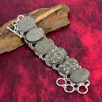 Pyrite Druzy Gemstone Bracelet, 925 Solid Sterling Silver Jewelry, Chain Bracelet Handmade Silver Jewelry Gift for Women Latest Design Jewelry 8 Inches With Adjustable auksinė