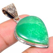 Natural Chrysoprase Gemstone 925 Sterling Silver Two Tone Pendant 1.77  M6K68