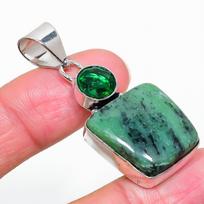 Ruby Zosite, Diopside Lab-Created 925 Sterling Silver Pendant 1.97  P9S92
