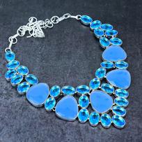 Natural Aqua Chalcedony Gemstone 925 Sterling Silver Jewelry Necklace 18  G3u92
