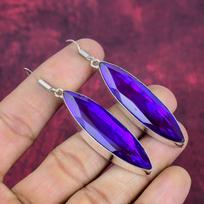 Ametisto auskarai su brangakmeniais, 925 prabos sidabro rankų darbo auskarai, naujausio dizaino papuošalai 2.76 Inches violetinė