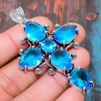 Wonderful Cross Swiss Blue Topaz Gemstone 925 Sterling Silver Handmade Wedding Jewelry Pendant 1.77 Inches mėlyna