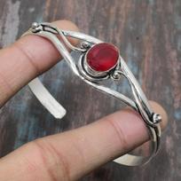Mozambiko granato brangakmenis rankų darbo kietas 925 sterlingų sidabro rankogalių papuošalų apyrankė, reguliuojama Adjustable raudona
