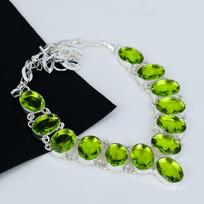 Peridoto sidabrinis vėrinys, Peridoto žalios spalvos papuošalai, Peridoto brangakmenis, 925 prabos sidabro papuošalai, Vestuvinis subtilus vėrinys dovanoms 20 žalia