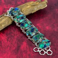 Vario Malachito Azurito Apyrankė, Azurito Papuošalai 925 Kieto Sidabro Natūrali Apyrankė, Rankų Darbo Dizainerio Brangakmenių Papuošalai, Dovana Jai 8 Inches With Adjustable mėlyna