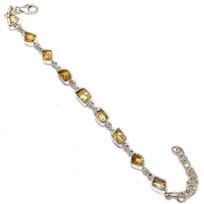 Natural Citrine Gemstone Handmade 925 Solid Sterling Silver Bracelet 7-8  D6H79