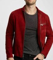 Red Lambskin Party Genuine Leather Stylish Handmade Suede Men Designer Jacket S raudona