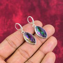 Mystic Topaz 925 kieto sterlingo sidabro auskarai, rankų darbo brangakmenių papuošalų auskarai, atminimo dienai 1.97 Inches balta