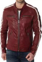 Men's Genuine Sheepskin Leather Jacket Biker Burgundy trendy Striped Casual Wear XS