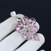Rožinis Kunzito Brangakmenio Pakabukas iš 925 Sterlingo Sidabro - Rožinis Kunzitas Rankų Darbo Gėlių Dizainas, Puikiai Tinka Dovanoms, Šventėms ir Kasdieniam Elegantiškumui 2" rožinė