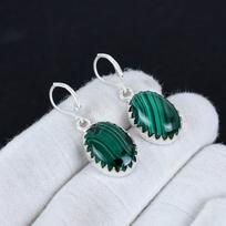 Natūralaus malachito brangakmenio 925 svarų sterlingų sidabro auskaras, Boho sidabro papuošalai kabantys auskarai, Dovanos vestuvėms Dovanos jai 2.16" žalia