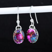 Natural Kingman Spiny Turquoise Gemstone 925 Sterling Silver Earring, Boho Silver Jewelry Dangle Earrings, Gifts For Anniversary Gifts For Her 2.16" violetinė