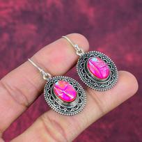 Pink Triplet Opal 925 Solid Sterling Silver Earrings, Handmade Gemstone Earrings Jewelry, Gifts For Wife Brand New Earrings 1.77 Inches rožinė