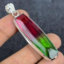 Bi-Color Tourmaline Gemstone 925 Sterling Silver Jewelry Pendant 2.56  C8e76