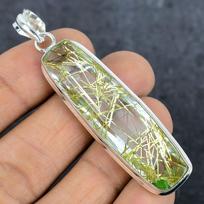 Natural Golden Rutile Gemstone 925 Sterling Silver Jewelry Pendant 2.76  g6a32