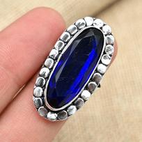 Lab-Created Blue Sapphire Gemstone 925 Sterling Silver Handmade Gift Ring Jewelry 4 mėlyna
