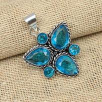 Blue Topaz Gemstone 925 Sterling Silver Gorgeous Design Pendant Women Jewelry 1.81 Inches mėlyna