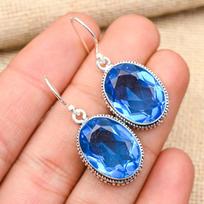 Wonderful Tanzanite Gemstone 925 Sterling Silver Jewelry Handmade Earrings For Wedding Gift 1.60 Inches mėlyna