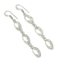 Natural White Topaz Gemstone 925 Sterling Silver Jewelry Earring 2.80  E9Y77