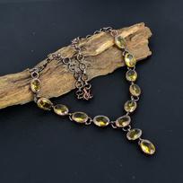 Citrine Gemstone Copper Electroformed Handmade Jewelry Adjustable Chain Necklace For her 18 Inches With Adjustable geltona