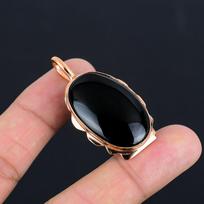 Nuostabus juodo obsidiano brangakmenio rankų darbo varinis papuošalo pakabukas Jai 1.97 Inches juoda