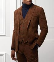 BROWN  Men's Handmade Stylish Formal Work Party Real Soft Suede Leather Blazer Coat XL ruda