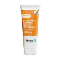 The Derma Co 1% Hialurono apsauginis kremas nuo saulės SPF 50 Aqua Gel, PA++++, Lengvas, Neišlieka baltų žymių, Plataus spektro - 30g orange