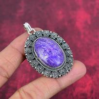 Čaroitas Rankų darbo brangakmenio pakabukas, 925 prabos sidabro pakabukas, Unikalaus dizaino papuošalo pakabukas 2.16 Inches violetinė