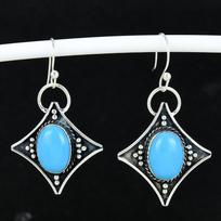 Natūralūs Miegojanti Gražuolė Turkio spalvos Senoviniai Auskarai 925 Sterlingo Sidabro Auskaras, Boho Sidabro Papuošalai Kabančių Auskarų, Dovanos Moterims Dovanos Jai 4 Cm mėlyna