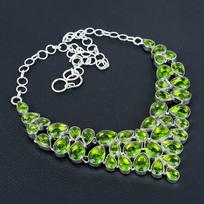Gražus peridoto brangakmenio rankų darbo 925 svarų sterlingų sidabro karoliai, peridoto sidabro karoliai žmonai, unisex karoliai, dovana vakarėliui 20" žalia
