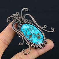 Butterfly Shaped Tibetan Turquoise Gemstone Pure Copper Wire Wrapped Handmade Pendant Jewelry For Gift 2.87 Inches mėlyna