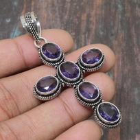 Mielas Ametisto Brangakmenis Rankų darbo Solidus 925 Sterlingų Sidabro Papuošalas Pakabukas 2.56 Inches violetinė