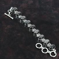 Sidabrinio blizgesio obsidianas apyrankė 925 svarų sterlingų sidabro apyrankė Reguliuojamo ilgio grandinėlės apyrankė Rankų darbo papuošalai Natūralaus akmens apyrankė Dovanos Jai Adjustable gray